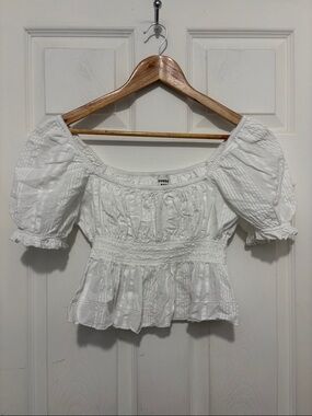 Sunday Best White Cropped Peasant Blouse Cottagecore Top